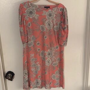 Tommy Hilfiger Coral and Gray Floral Midi Dress